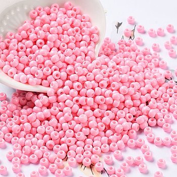Baking Paint Glass Seed Beads, Round, Pink, 4x3mm, Hole: 1.2mm, about 7650pcs/pound