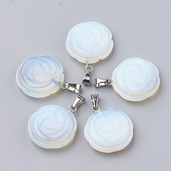 Opalite Pendants, with Stainless Steel Snap On Bails, Flower, 23x20x6~7mm, Hole: 7x4mm