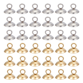 GOMAKERER 80Pcs 2 Colors 201 Stainless Steel Bead Cap Pendant Bails, for Globe Glass Bubble Cover Pendant Making, Golden & Stainless Steel Color, 7.5x10mm, Hole: 3mm, 40Pcs/color