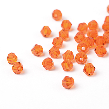 Imitation 5301 Bicone Beads, Transparent Glass Faceted Beads, Orange Red, 6x5mm, Hole: 1.3mm, about 288pcs/bag
