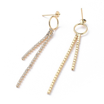 Brass Cubic Zirconia Tassels Stud Earring Findings, For Half Drilled Beads, Clear, Real 18K Gold Plated, 63.5x9mm, Pin: 0.7mm