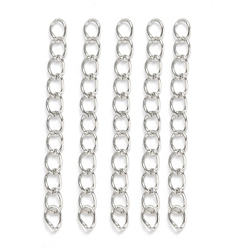 Iron Ends with Twist Chains, Platinum, 45~55x3.5mm, Links: 5x3.5x0.8mm
