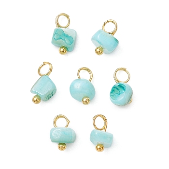 Dyed Natural Freshwater Shell Nuggets Charms, with Brass Loops, Golden, Turquoise, 7.5~9.5x4.5~6x3~4.5mm, Hole: 2~2.3mm