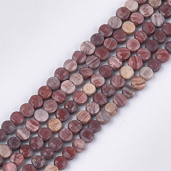 Natural Rhodonite Beads Strands, Faceted, Flat Round, 4~4.5x2.5~3mm, Hole: 0.8mm, about 88~89pcs/strand, 14.9 inch~15.1 inch