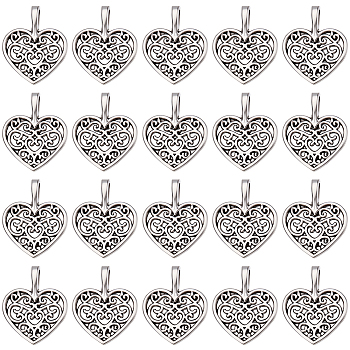 80Pcs Tibetan Style Alloy Pendants, Cadmium Free & Lead Free, Heart, Antique Silver, 18x15x2mm