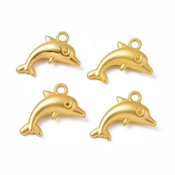 Rack Plating Alloy Pendants, Cadmium Free & Lead Free & Nickle Free, Dolphin Charms, Matte Gold Color, 16x18x5.3mm, Hole: 1.8mm