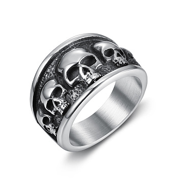 Titanium Steel Finger Rings, Skull, Antique Silver, US Size 10(19.8mm)