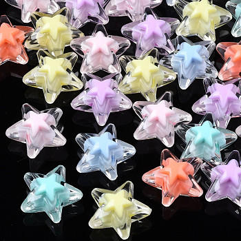 Transparent Acrylic Beads, Bead in Bead, Star, Mixed Color, 16x16.5x9.5mm, Hole: 2.5mm, about 550pcs/500g