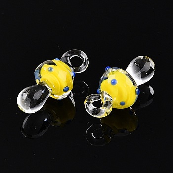 Handmade Lampwork Pendants, Mushroom, Yellow, 26.5~27.5x12x12mm, Hole: 2~2.5mm