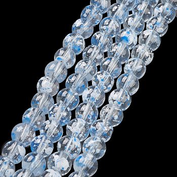 Baking Painted Transparent Glass Bead Strands, Round, Deep Sky Blue, 8mm, Hole: 1.2mm, about 102pcs/strand, 30.24''(76.8cm)