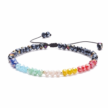Bling Glass Braided Bead Bracelet for Women, Colorful, Inner Diameter: 2-1/8 ~3-1/4inch(5.4~8.4cm)