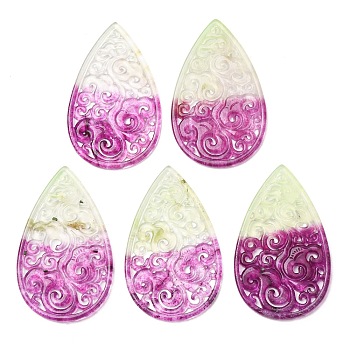Dyed Natural Quartz Carved Big Pendants, Two Tone Teardrop Charms, Orchid, 50~50.5x30~31x2~3mm, Hole: 1.2mm