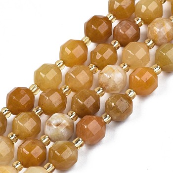 Natural Topaz Jade Beads Strands, with Seed Beads, Faceted Bicone Barrel Drum, 7~8x7~8mm, Hole: 1mm, about 35~38pcs/strand, 13.82 inch~14.84 inch(35.1~37.7cm)