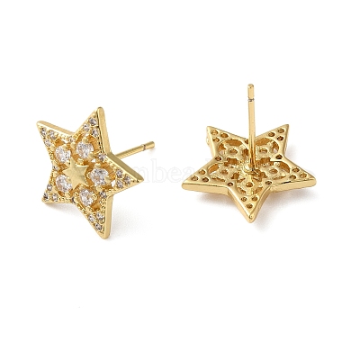 Clear Cubic Zirconia Star Stud Earrings(KK-O142-02G)-2