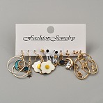 5 Pairs Iron Resin Dangle Earring Sets, Golden, Flower & Moon & Planet & Star, White, 18~47x9~26mm(EJEW-WH20072-003F-G)