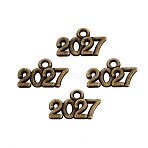 New Year's Day Tibetan Style Alloy Charms, Number 2027 Charms, Antique Bronze, 9x14.5x1.5mm, Hole: 1.6mm(FIND-N014-01AB)