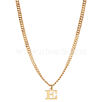 1Pc 304 Stainless Steel Letter Pendant Necklaces, Golden, Lead Free & Nickel Free & Cadmium Free, Letter E, 15.16 inch(38.5cm)~16.54 inch(42cm), Letter: 12.5x9.5mm(NJEW-LP0001-33E-G)