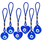 6Pcs 3 Styles Handmade Lampwork Evil Eye Car Rearview Mirror Pendant Decorations, with Polyester Cord, Heart & Flat Round & Teardrop, Blue, 130mm, 2pcs/style(HJEW-ME00111)