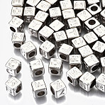 CCB Plastic Beads, Horizontal Hole, Cube with Letter, Platinum, 6x6x6mm, Hole: 3mm, about 2800pcs/500g(CCB-N004-001B-P)