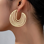 Hollow Line Flat Round Iron Alloy Stud Earrings, Golden, 50x50mm(FS-WGECCEF-01)