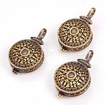 Brass Locket Pendants, Nickel Free, Flat Round, Brushed Antique Bronze, Tray: 4mm, 36.5x23x8mm, Hole: 4x6.5mm, Inner: 20.5mm(KK-K176-15AB)