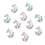 10Pcs Alloy Glass Pendants, Moon, with Rhinestone & ABS Imitation Pearl Beads, Rack Plating, Cadmium Free & Nickel Free & Lead Free, Platinum, 18.5x13.5x4mm, Hole: 1.8mm(FIND-YW0008-90A)