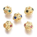 Brass Micro Pave Cubic Zirconia Beads, Cadmium Free & Lead Free, Rondelle, Real 18K Gold Plated, Mixed Color, 8x7.4mm, Hole: 2.5mm(KK-P187-18-G)