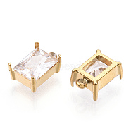 Ion Plating(IP) 304 Stainless Steel Charms, with Glass, Rectangle Charm, Real 18K Gold Plated, 11x7x5mm, Hole: 1.6mm(STAS-Q254-29G)