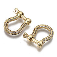 Brass Micro Pave Clear Cubic Zirconia D-Ring Anchor Shackle Clasps, for Bracelets Making, Nickel Free, Real 16K Gold Plated, 22x19.5x6mm, Hole: 1.2mm(X-ZIRC-S066-052-NF)