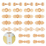 24Pcs 6 Styles Chinese Style Flower Alloy Snap Lock Clasps, Cheongsam Clasps Findings, Golden, 12~17x31~41.5x3~4.5mm, Hole: 1~5x1~3mm, 4pcs/style(FIND-GA0003-16)