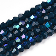 Opaque Solid Color Electroplate Glass Beads Strands, AB Color Plated, Faceted, Bicone, Prussian Blue, 2.9~3.3x2.5mm, Hole: 0.7mm, about 145~150pcs/strand, 16.34~16.54 inch(41.5~42cm)(EGLA-A039-P2mm-L09)