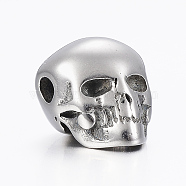 316 Surgical Stainless Steel Beads, Skull, Antique Silver, 13x10x10.5mm, Hole: 2.5mm(STAS-G153-60AS)