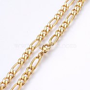 304 Stainless Steel Figaro Chain Necklaces, with Lobster Claw Clasps, Golden, 17.7 inch(45cm), 4.5x1.2mm, link: 6.5~10.5x4.5x1.2mm(MAK-L015-29B)