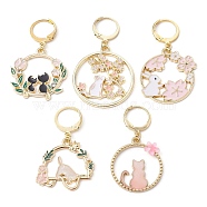 Easter Theme Rabbit & Cat Alloy Enamel Pendant Decoration, with 316L Surgical Stainless Steel Clasp, Mixed Color, 39~40mm(HJEW-JM01463)