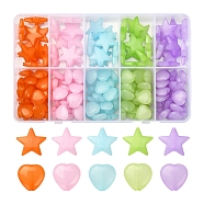 175Pcs 10 Style Imitation Jelly Acrylic Beads, Star & Heart, Mixed Color, 20.5x22x5mm & 13.5x14x6mm, Hole: 1.8mm & 1.5mm(MACR-YW0001-80)