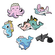 5Pcs 5 Style Animal Alloy Enamel Brooches for Backpack Clothes, Ocean Animal Enamel Pins, Electrophoresis Black, Mixed Color, 17.5~30x20~31x10~10.5mm, 1pc/style(JEWB-SZ0001-40)