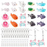 CHGCRAFT DIY Fish Dangle Earring Making Kits, Including Shark & Whale & Goldfish & Octopus Resin Pendants, Brass Earring Hooks, Mixed Color, 110Pcs/bag(DIY-CA0004-10)