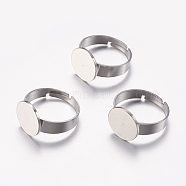Adjustable 304 Stainless Steel Finger Rings Components, Pad Ring Base Findings, Flat Round, Stainless Steel Color, Tray: 12mm, 17mm(X-STAS-F149-20P)