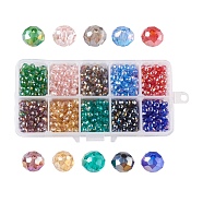 10 Colors Electroplate Glass Beads, AB Color Plated, Faceted, Rondelle, Mixed Color, 6x4mm, Hole: 1.4mm, 100pcs/compartment, 1000pcs/box(GLAA-JP0002-01)