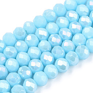 Electroplate Glass Beads Strands, Opaque Solid Color, AB Color Plated, Faceted, Rondelle, Light Sky Blue, 6x5mm, Hole: 1mm, about 84~85pcs/strand, 41.5~42cm(EGLA-A044-P6mm-B08)