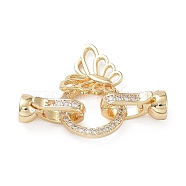 Rack Plating Brass Micro Pave Clear Cubic Zirconia Fold Over Butterfly Extension Clasps, Long-Lasting Plated, Cadmium Free & Lead Free, Real 14K Gold Plated, 14x7.5x6mm, Hole: 4.5mm(KK-B078-11G14)