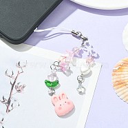 Resin Rabbit & Glass Beaded Mobile Straps, Nylon Cord Mobile Accessories Decoration, Pink, 16.2cm(HJEW-FZ00007)