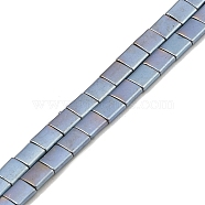 Electroplated Frosted Non-magnetic Synthetic Hematite Beads Strands, Square, 2-Hole, Blue Plated, 5x5x2mm, Hole: 0.8mm, about 74pcs/strand, 15.75 inch(40cm)(G-G089-B01-10)