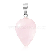 Natural Rose Quartz Pendants, Teardrop Charms with Platinum Plated Metal Snap on Bails, 26x16mm(WG38027-13)