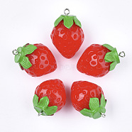Resin Pendants, with Platinum Tone Iron Findings, Imitation Food, Strawberry, Red, 29~32x21mm, Hole: 2mm(RESI-T028-36)