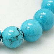 Natural Mashan Jade Round Beads Strands, Dyed, Deep Sky Blue, 6mm, Hole: 1mm, about 69pcs/strand, 15.7 inch(G-D263-6mm-XS33)