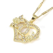 304 Stainless Steel Heart Pendant Necklaces with Cubic Zirconia, Letter Charms, Letter Q, 16.54 inch(42cm)(NJEW-H029-01G-Q)