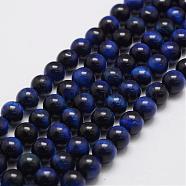 Natural Tiger Eye Bead Strands, Round, Dyed & Heated, Dark Blue, 8mm, Hole: 1.2mm, about 49pcs/strand, 14.9 inch~15.5 inch(G-P230-08-B-8mm)