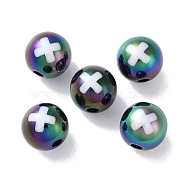 UV Plating Rainbow Iridescent Acrylic Beads, Two Tone, Round, Cross, 11mm, Hole: 2.5mm(OACR-H112-18B)