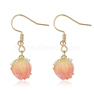 3D Resin Flower Dangle Earrings, Real 18K Gold Plated 304 Stainless Steel Jewelry for Women, Gold, 31mm, Pin: 0.7mm(EJEW-SW00019-05)